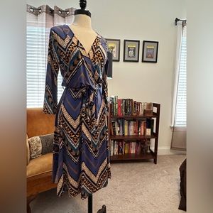 Geometric Janette John 3/4 Sleeve Dress L